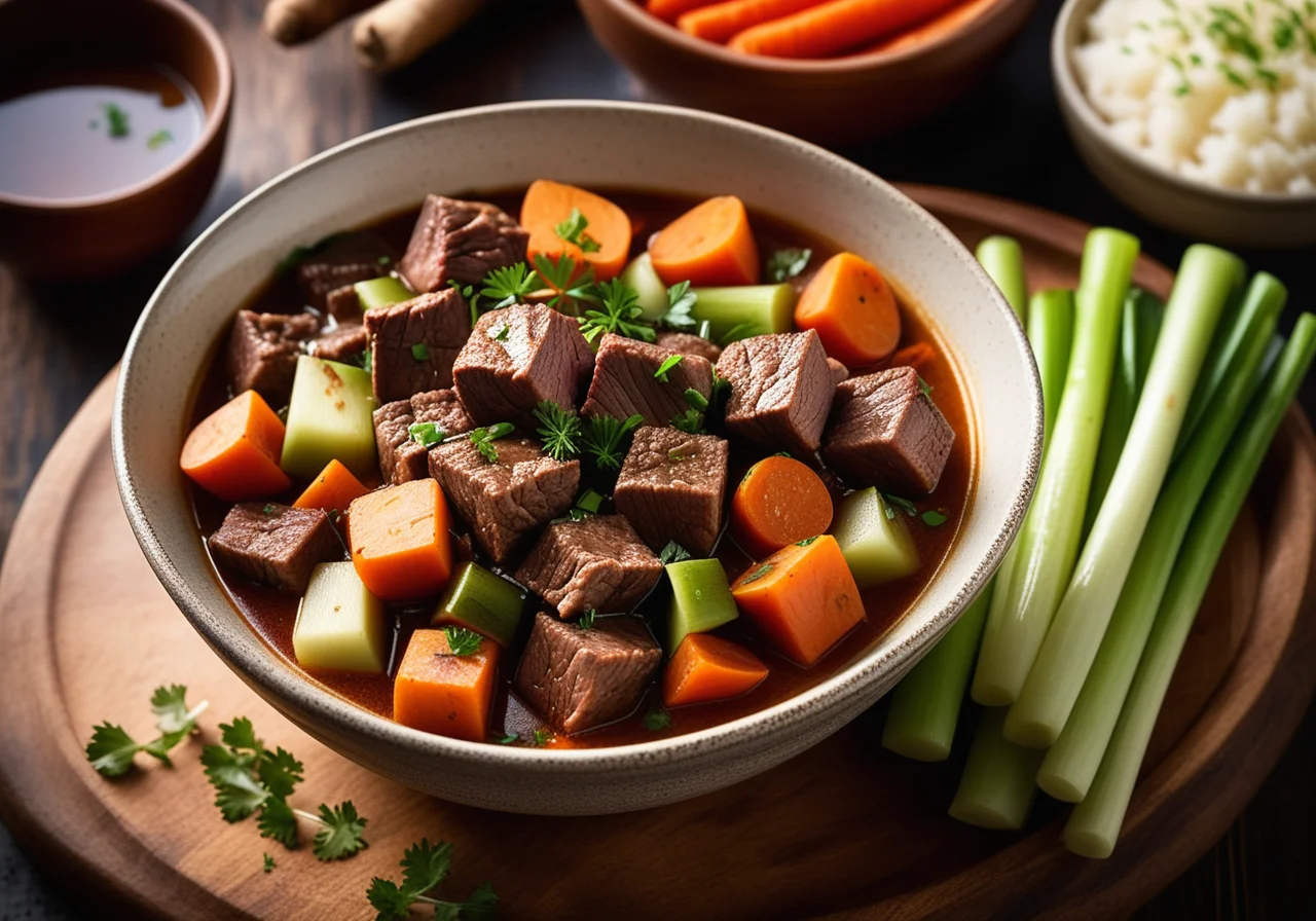 Beef Stew with Vegetables and Herb Sauce