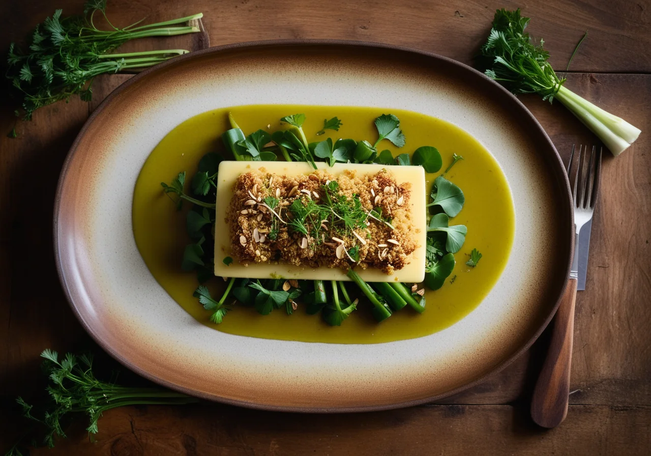 Leek with Almond-Purslane Topping