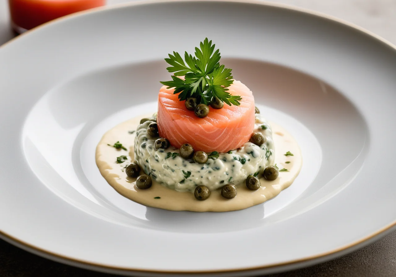 Tartar of Various Fish, Egg and Cheese Sauce