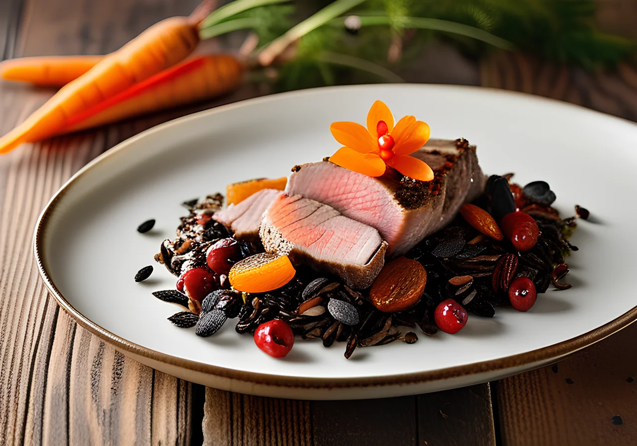 Lamb Fillet with Oriental Wild Rice and Carrots in a Spiced Sauce