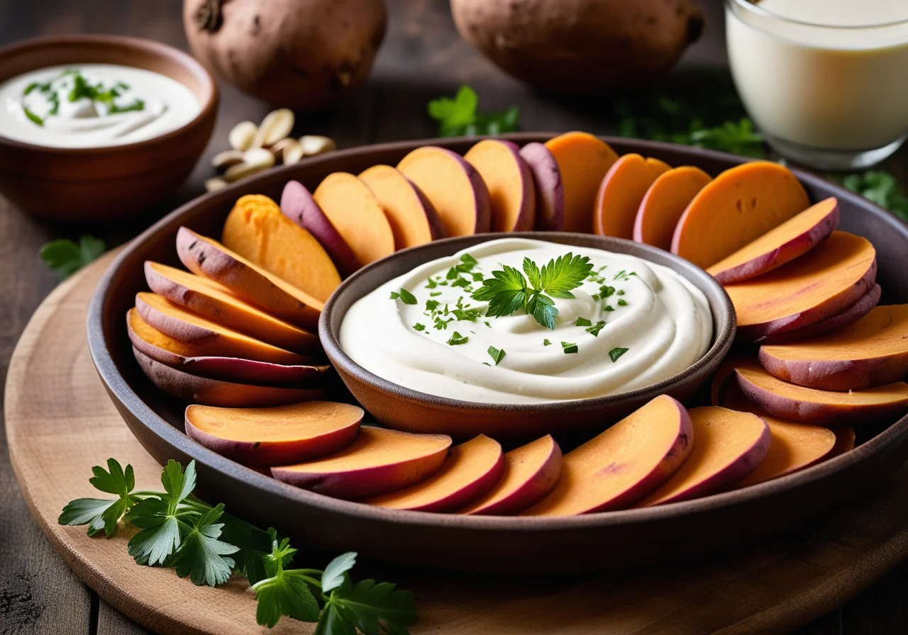 Baked Sweet Potatoes with Yogurt Dip