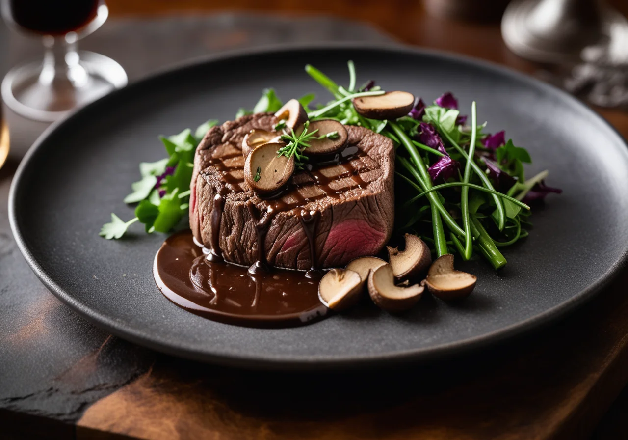 Filet steak with black truffle and mushrooms