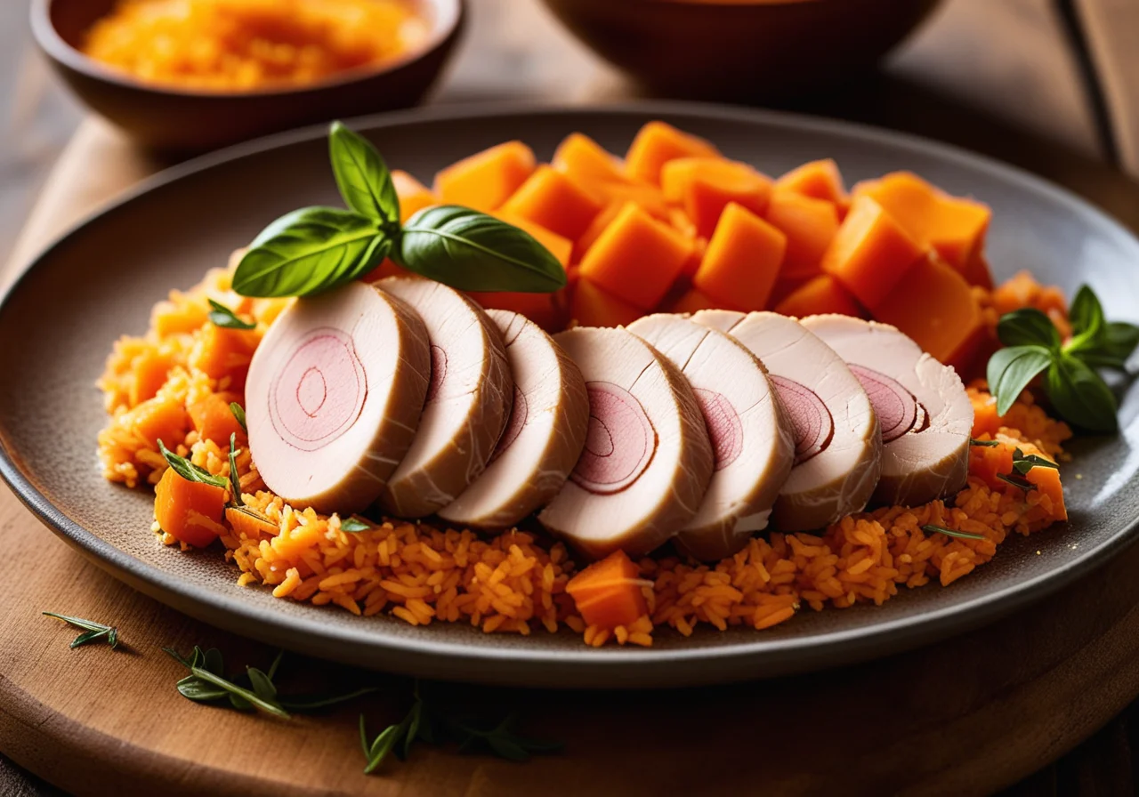 Stuffed Turkey Roulades on Carrot Rice