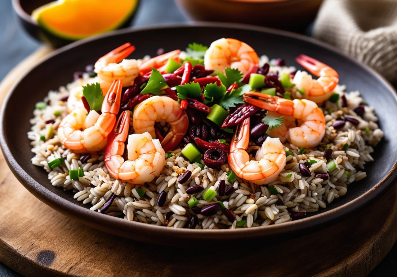 Shrimp Karambola Skewers with Wild Rice