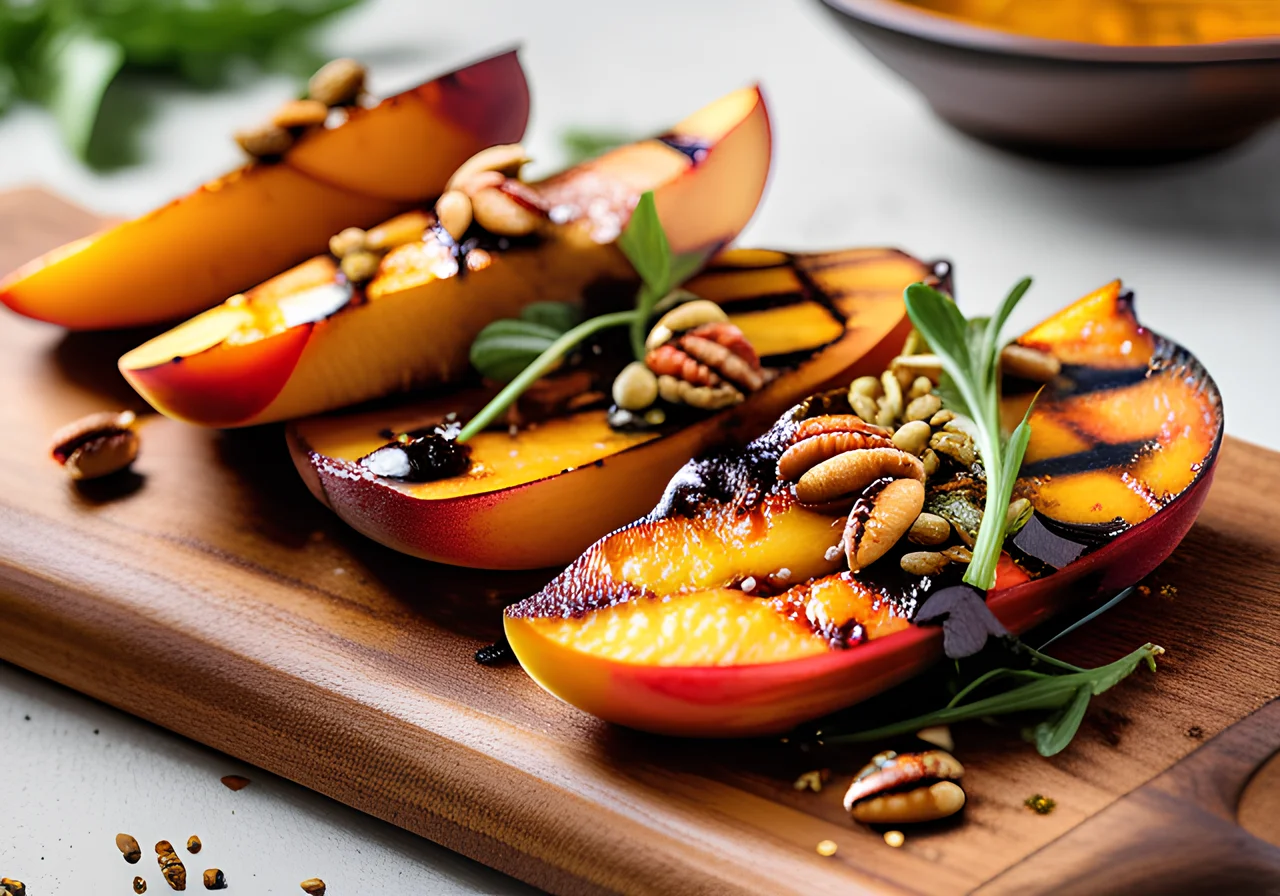 Harissa Tofu and Grilled Peaches