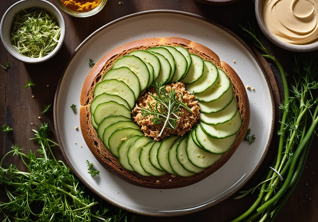 Spelt bread with paprika cream and cucumbers