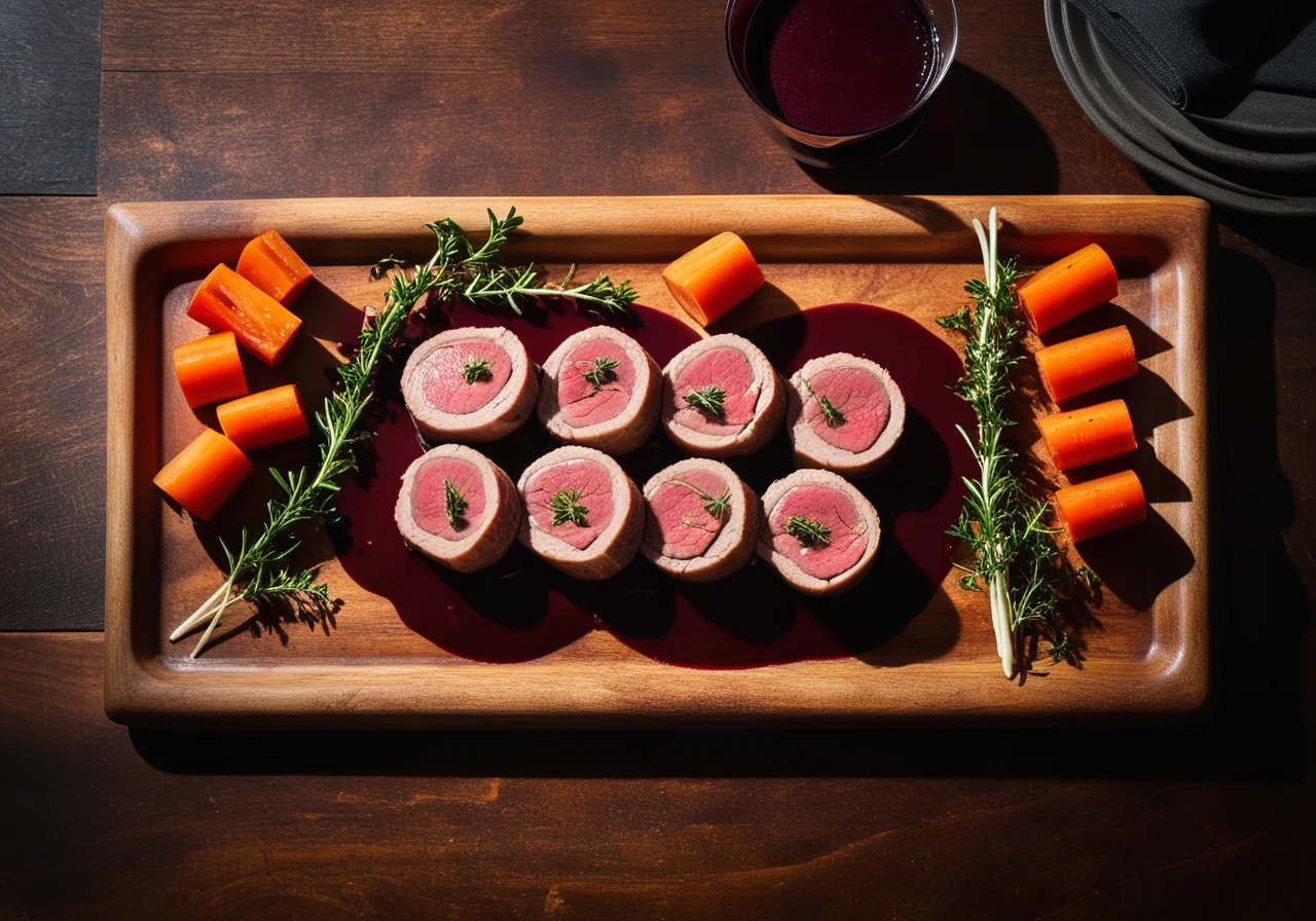 Veal roulades with filling and red wine sauce