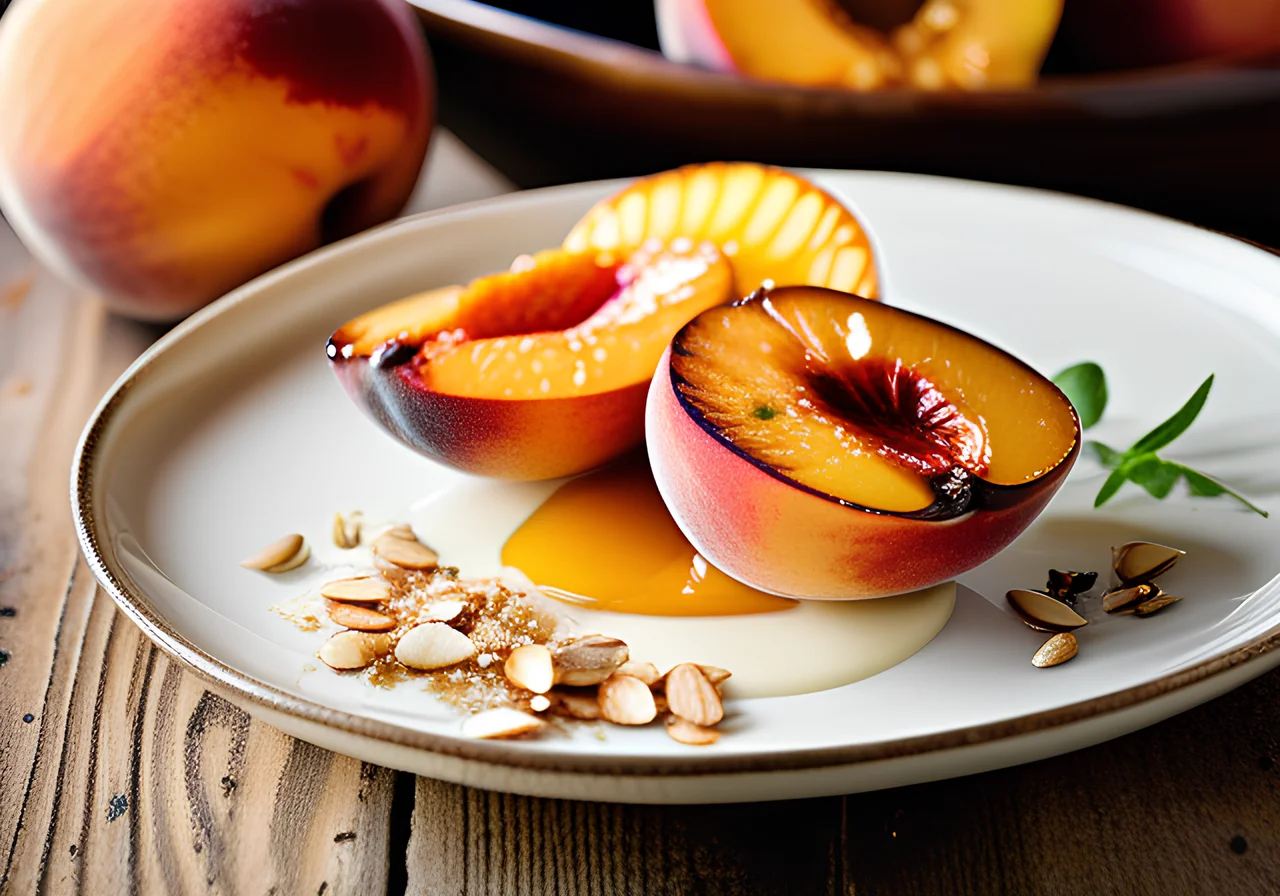 Warm Peach with Honey and Ricotta
