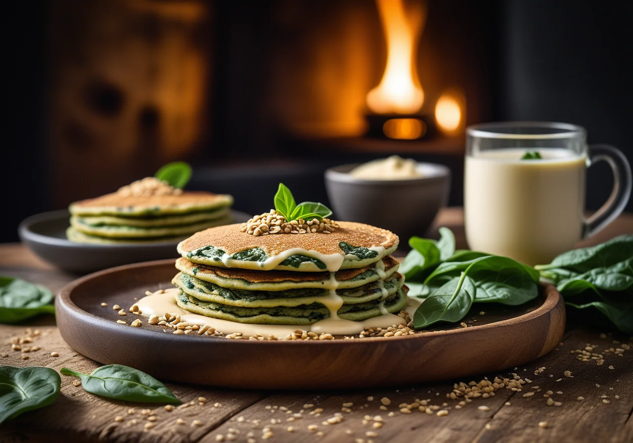 Spinach Sesame Pancakes with Cheese Cream