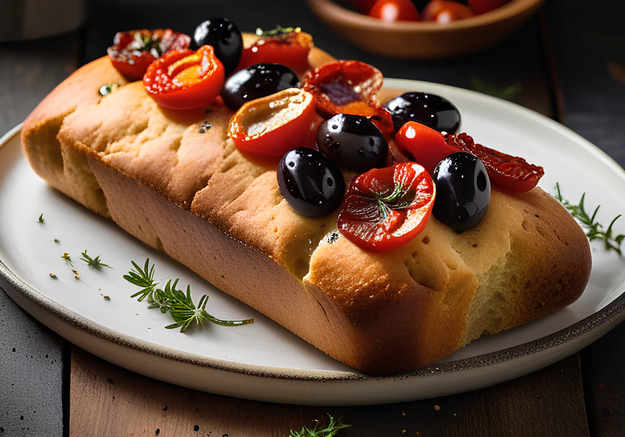 Tuscan White Bread with Olives and Dried Tomatoes (Focaccia)