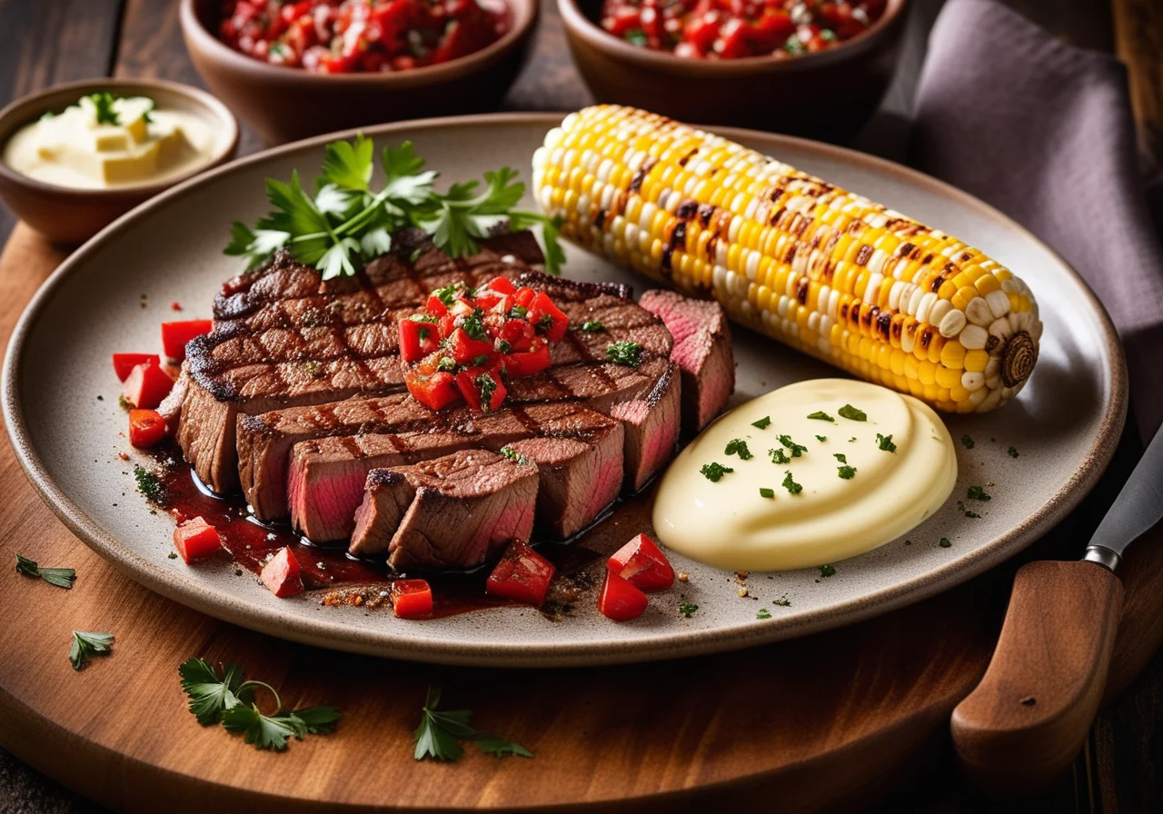 Grilled Sirloin Steak with Corn on the Cob