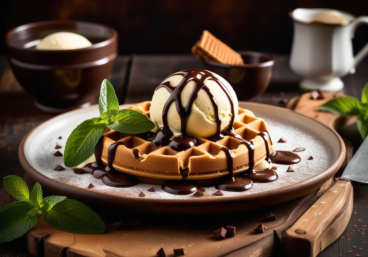 Vanilla ice cream with waffles