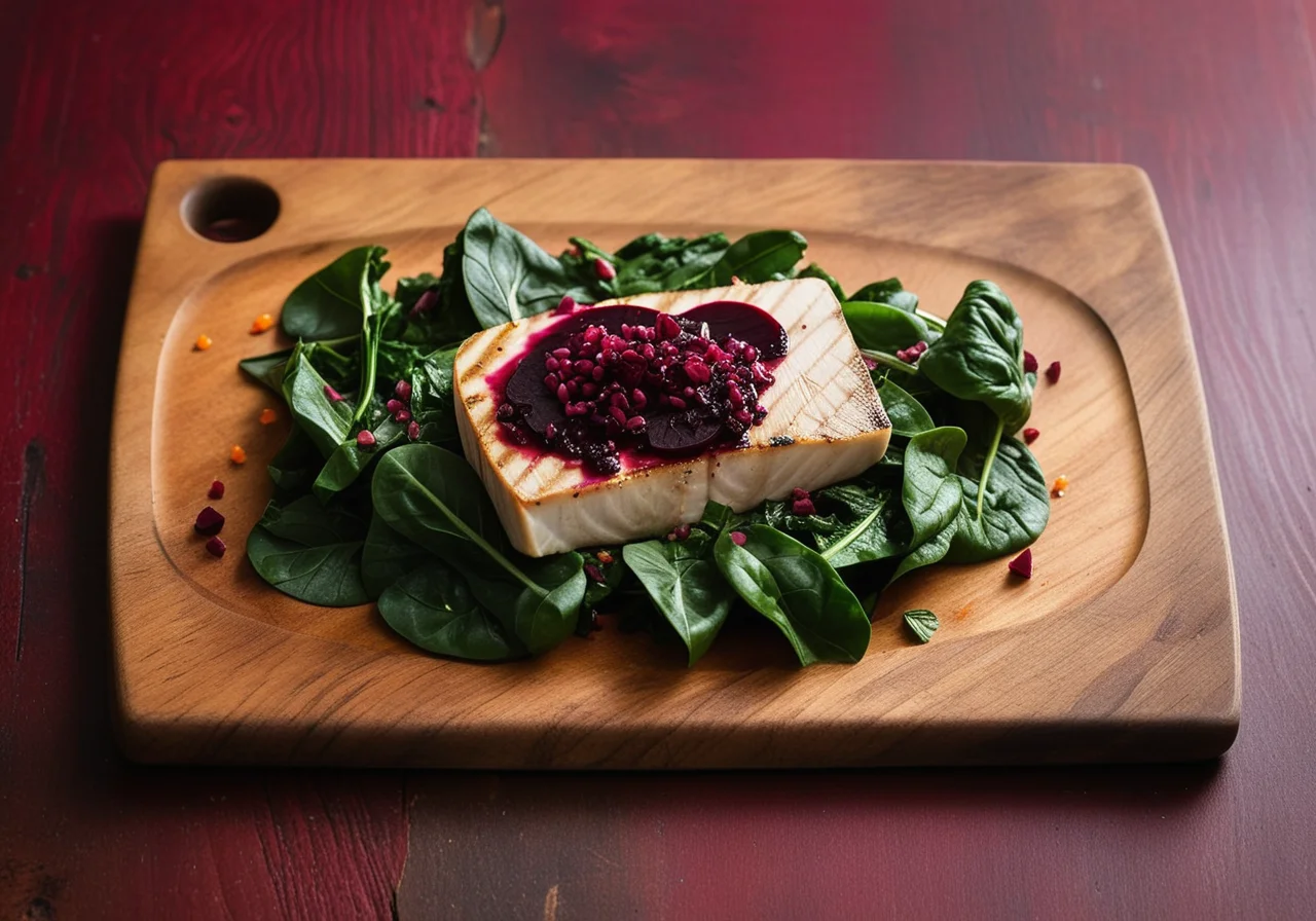 Grilled Swordfish Steak on Greens