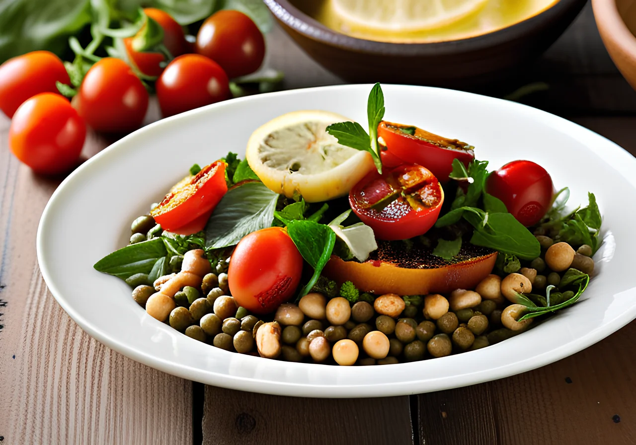 Lentil Chickpea Salad with Halloumi