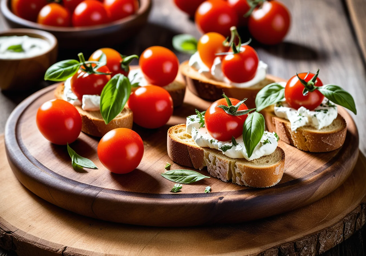 Crostini with Cherry Tomatoes and Goat Cheese