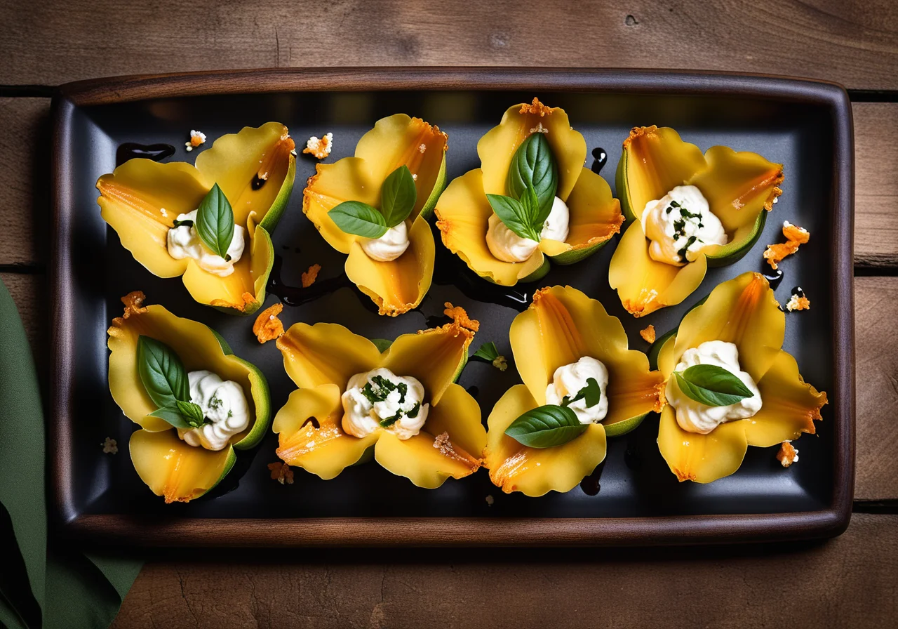 Zucchini Blossoms Filled with Salmon and Ricotta