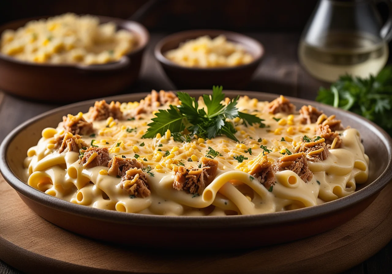 Pasta Gratin with Tuna and Corn
