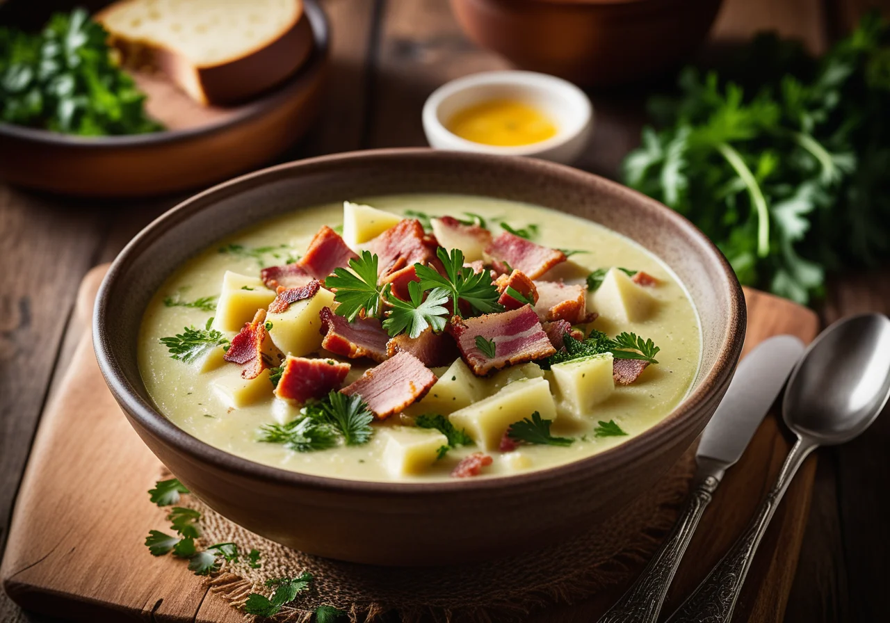 Potato Savoy Cabbage Stew with Dried Ham (Pancetta)