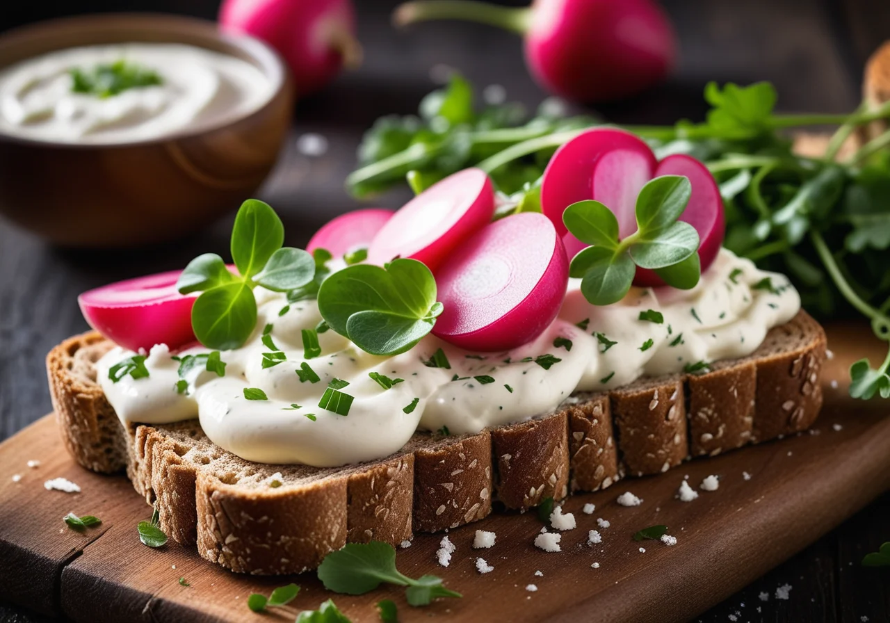 Radish Quark on Multigrain Bread