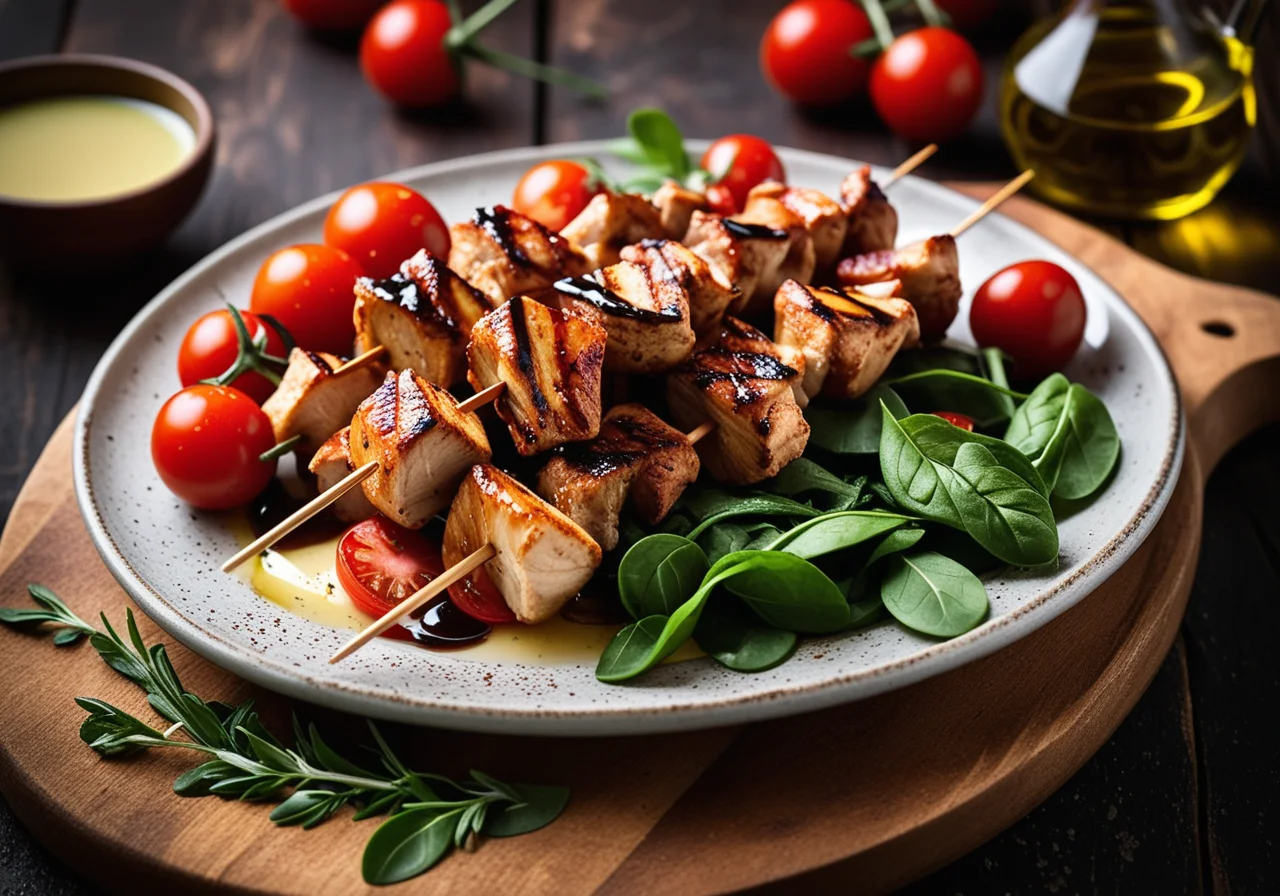 Chicken Skewers with Tomato Salad
