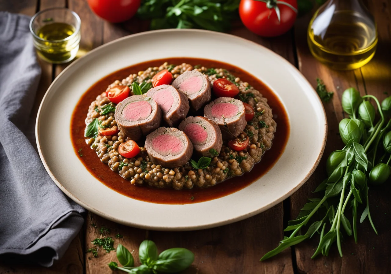 Veal Roulades on Lentils