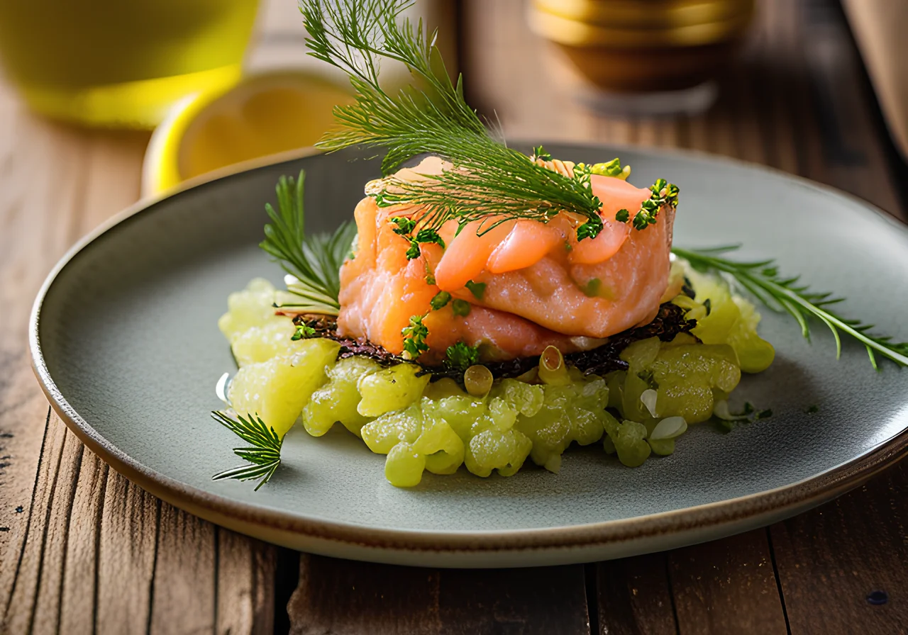 Salmon Tartare on Celery Fritters