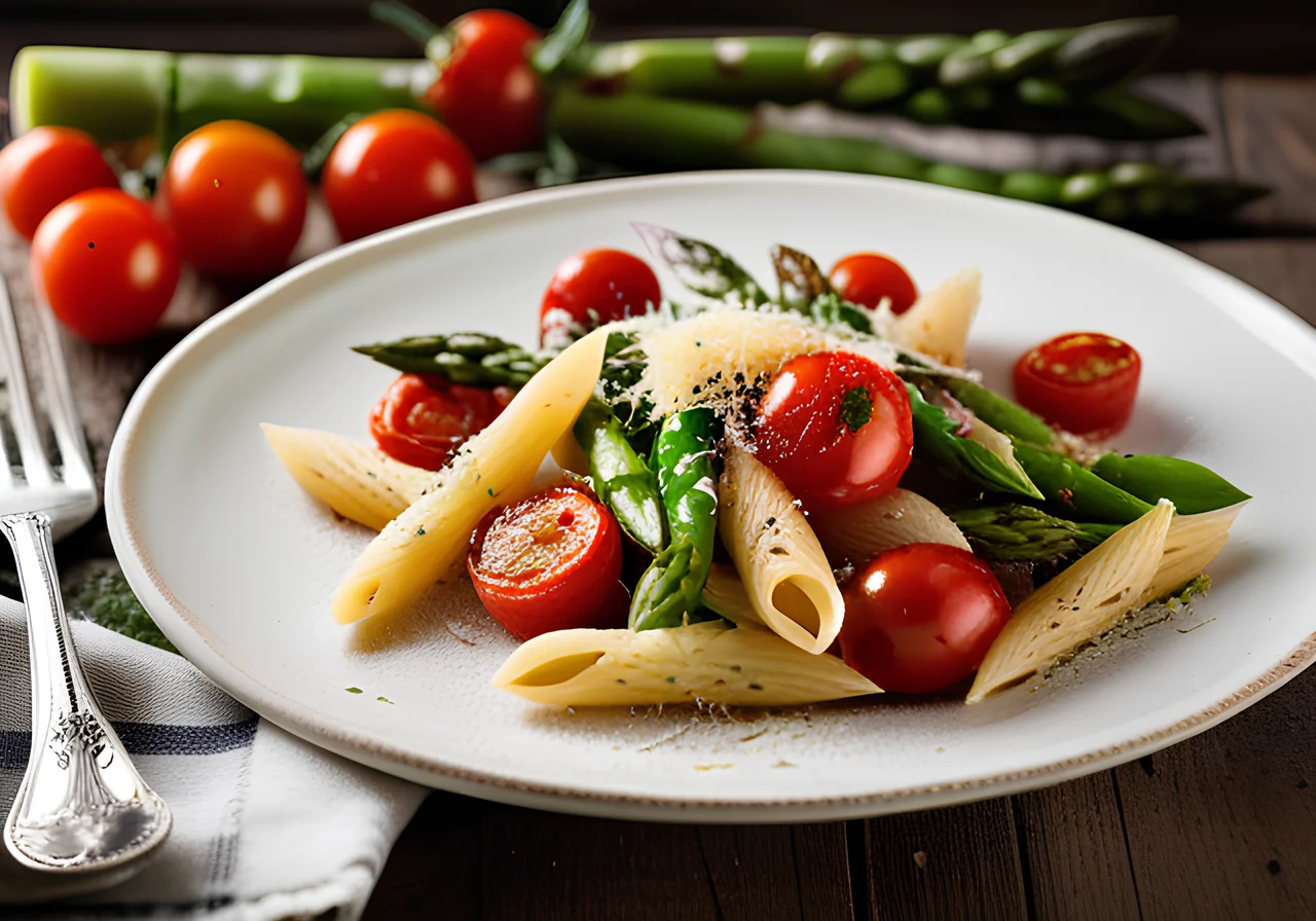 Pasta with Asparagus, Salsiccia and Tomatoes