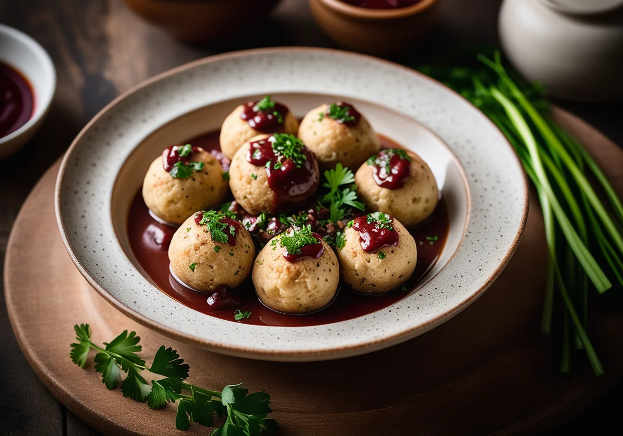 Bread Dumplings with Burgundy Porcini Sauce