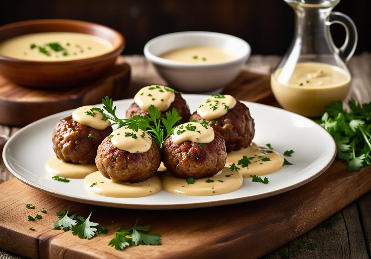 Meatball Patties with Creamy Mustard Dip
