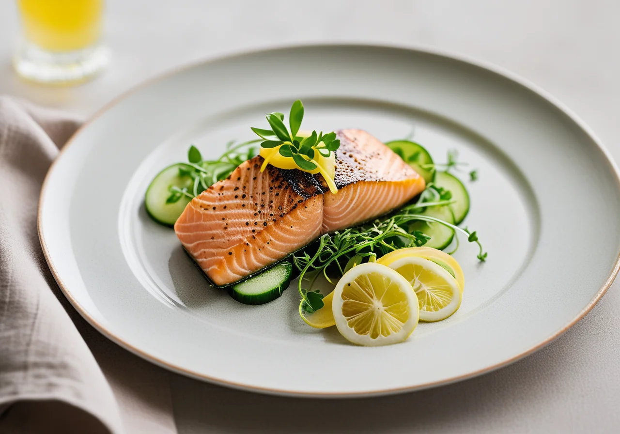 Salmon on Cucumber Bed
