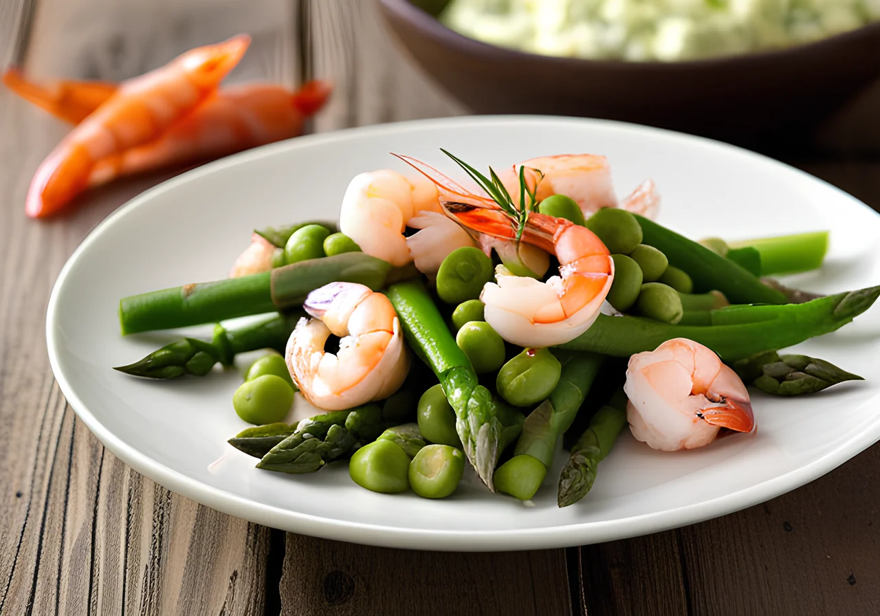 Green Asparagus, Shrimp and Sugar Snap Pea Salad