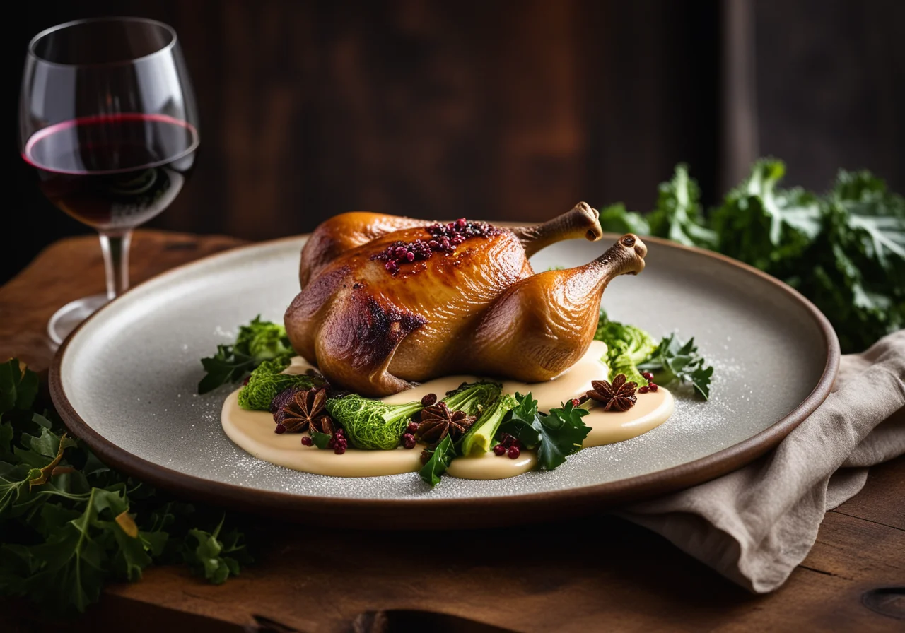 Duck Leg with Savoy Cabbage and Wine Cream Sauce
