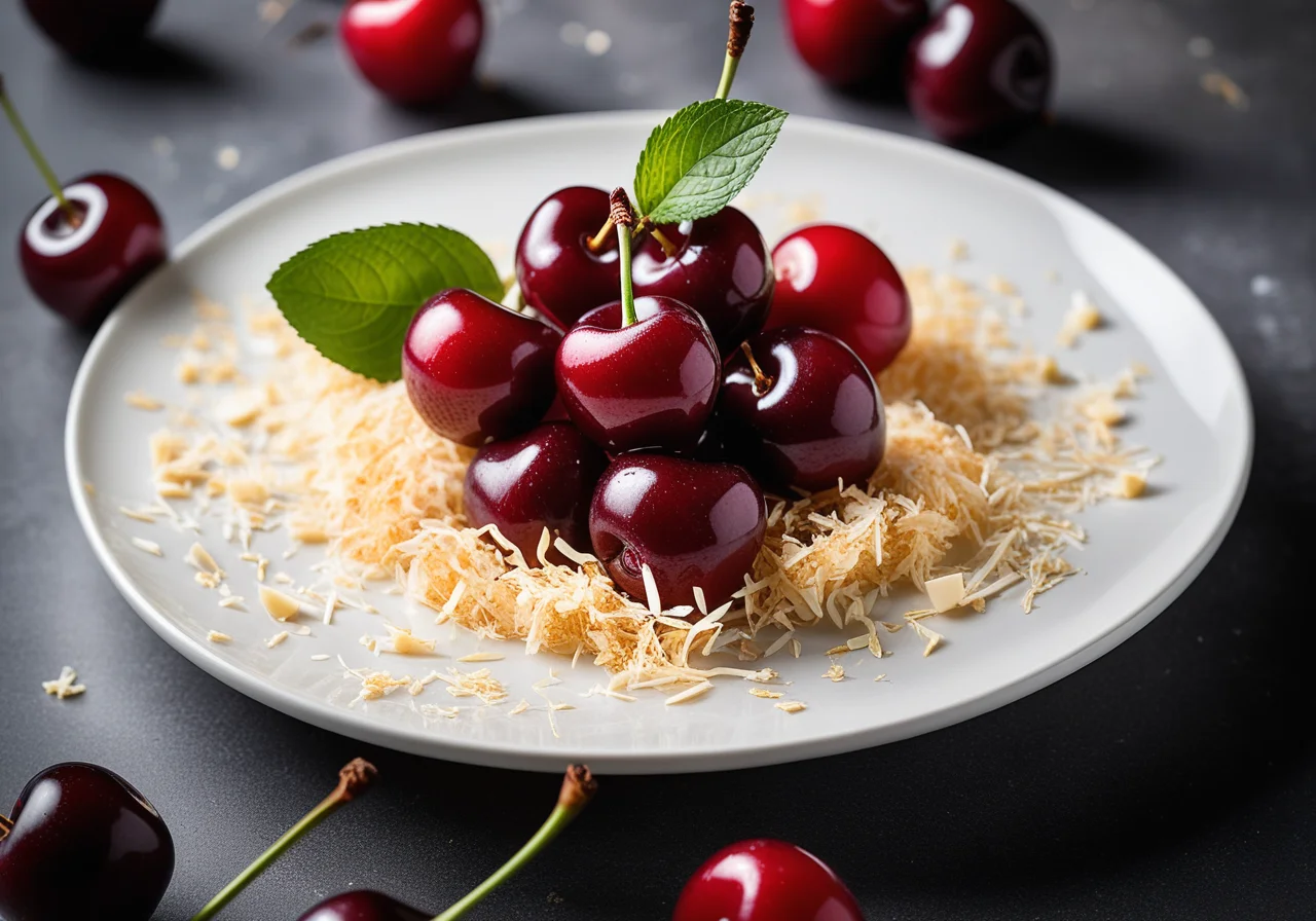 Glazed Cherries with White Chocolate and Coconut