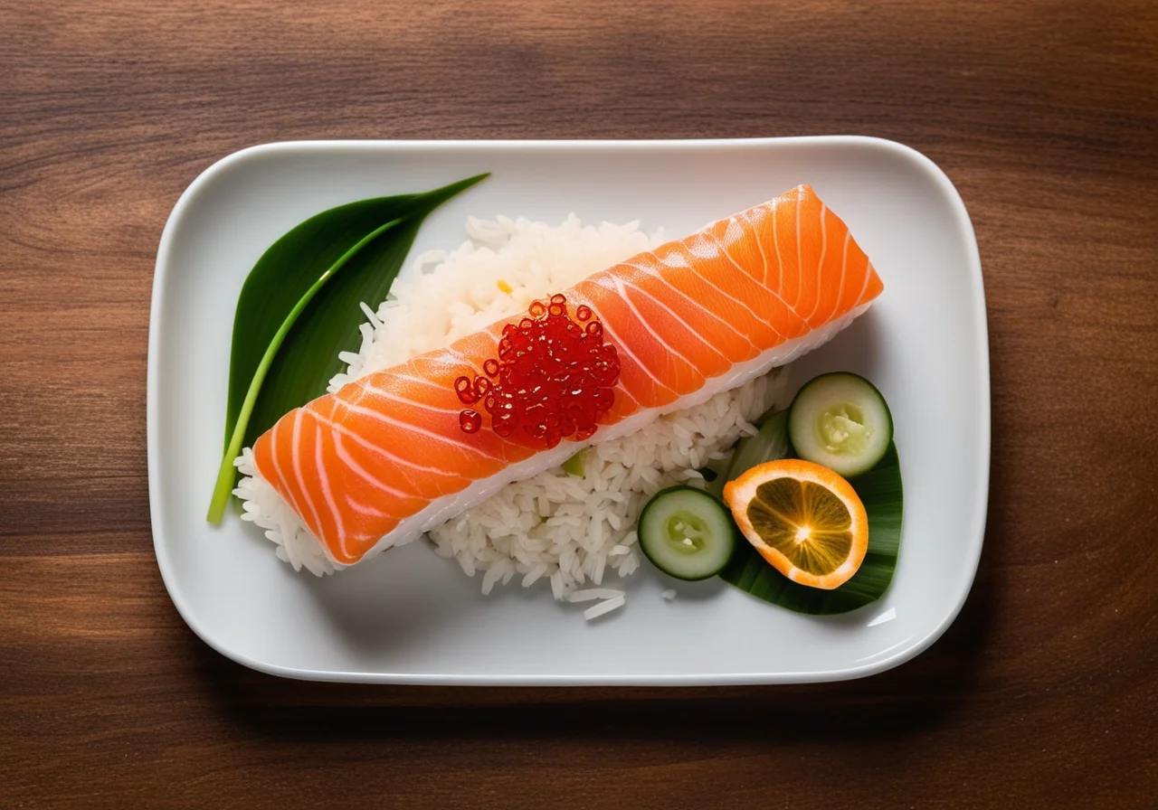 Nigiri with Spring Onions and Trout Caviar