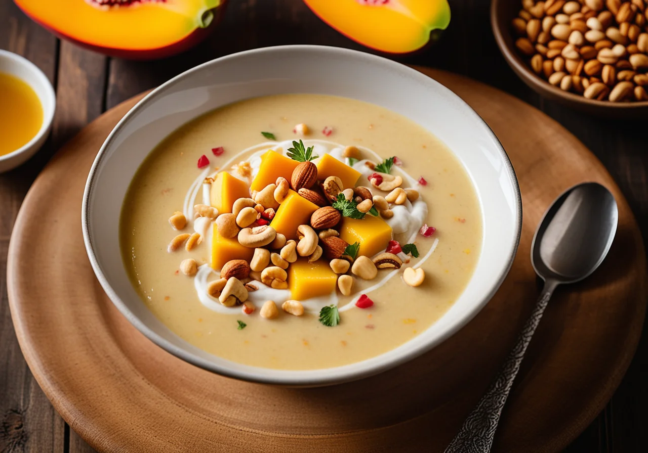 Vegetable Coconut Soup with Mango