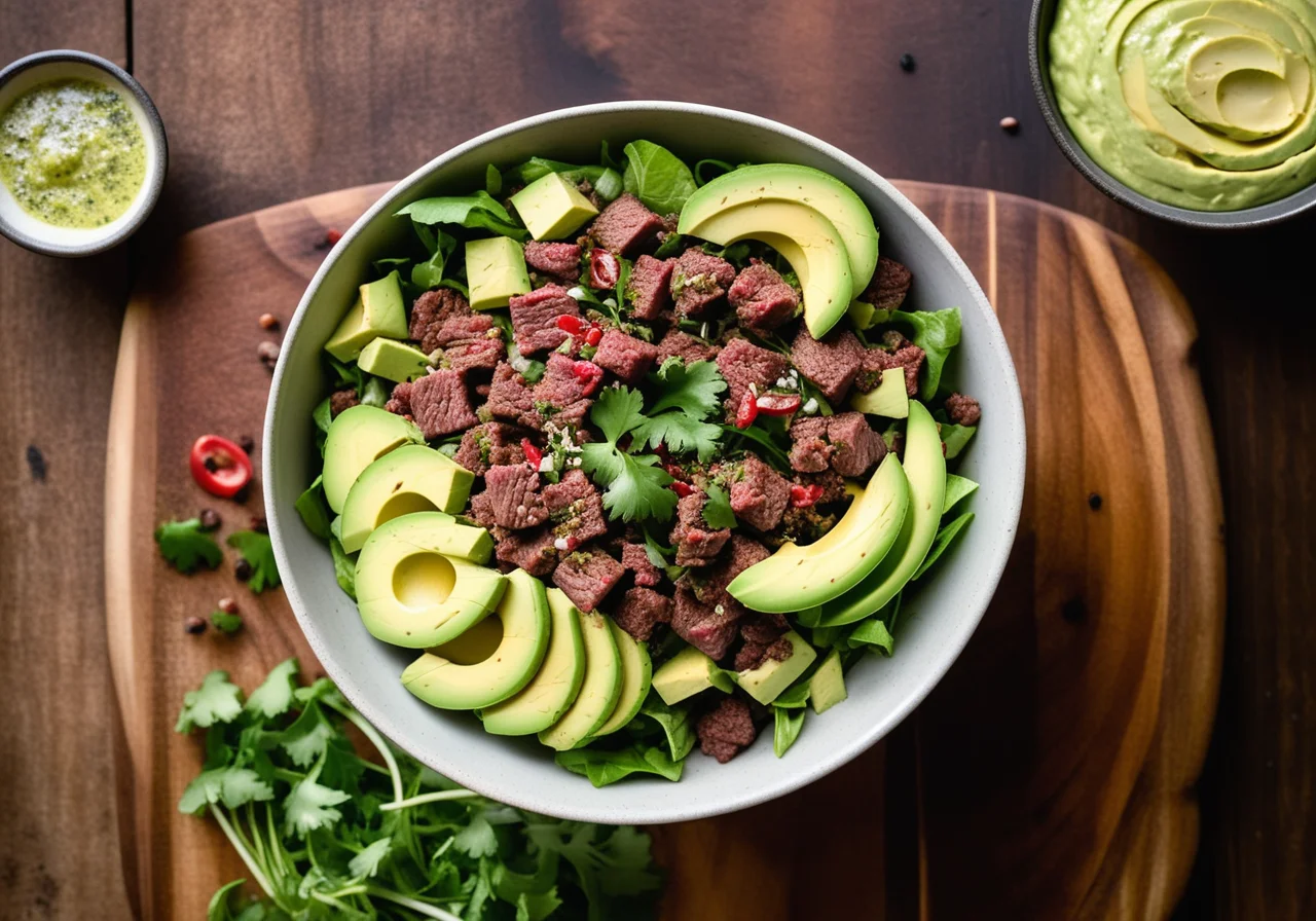 Ground Beef Avocado Salad with Chili