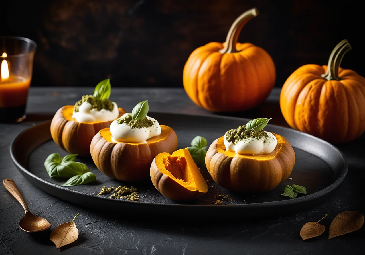 Stuffed Patisson Pumpkin with Mozzarella and Pesto
