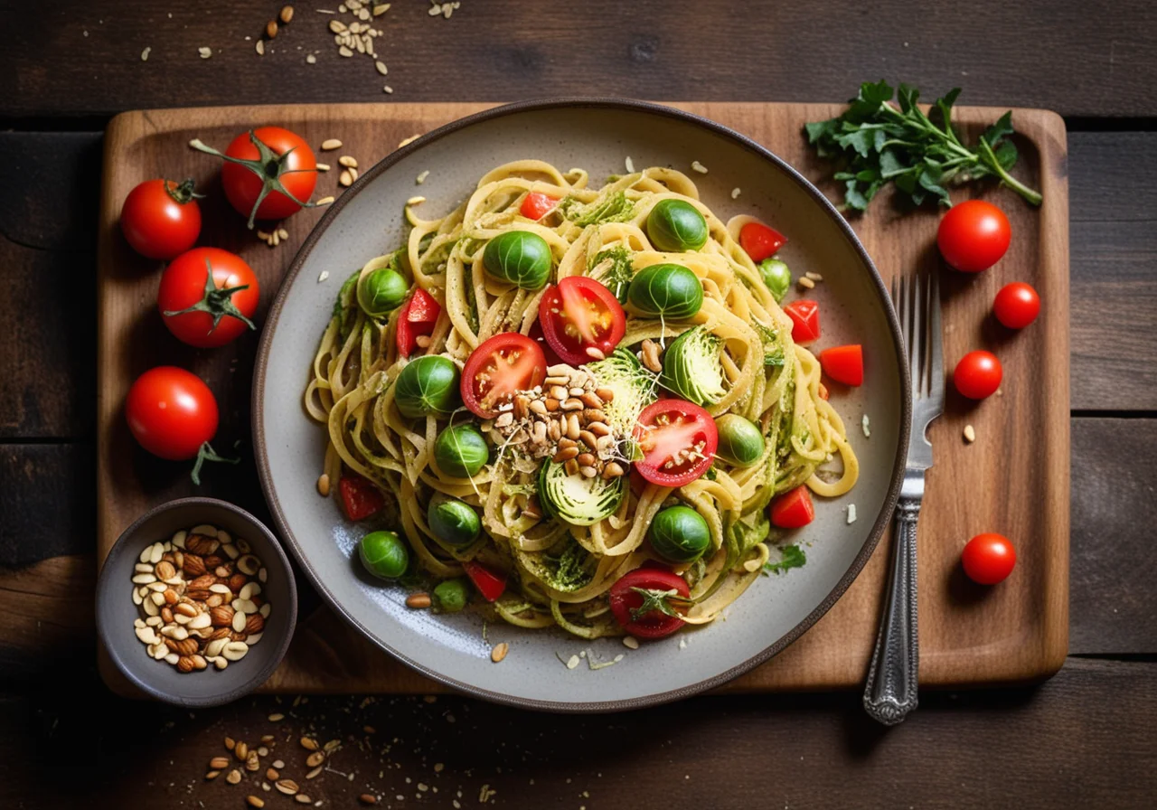 Vegetable noodles with Brussels sprouts