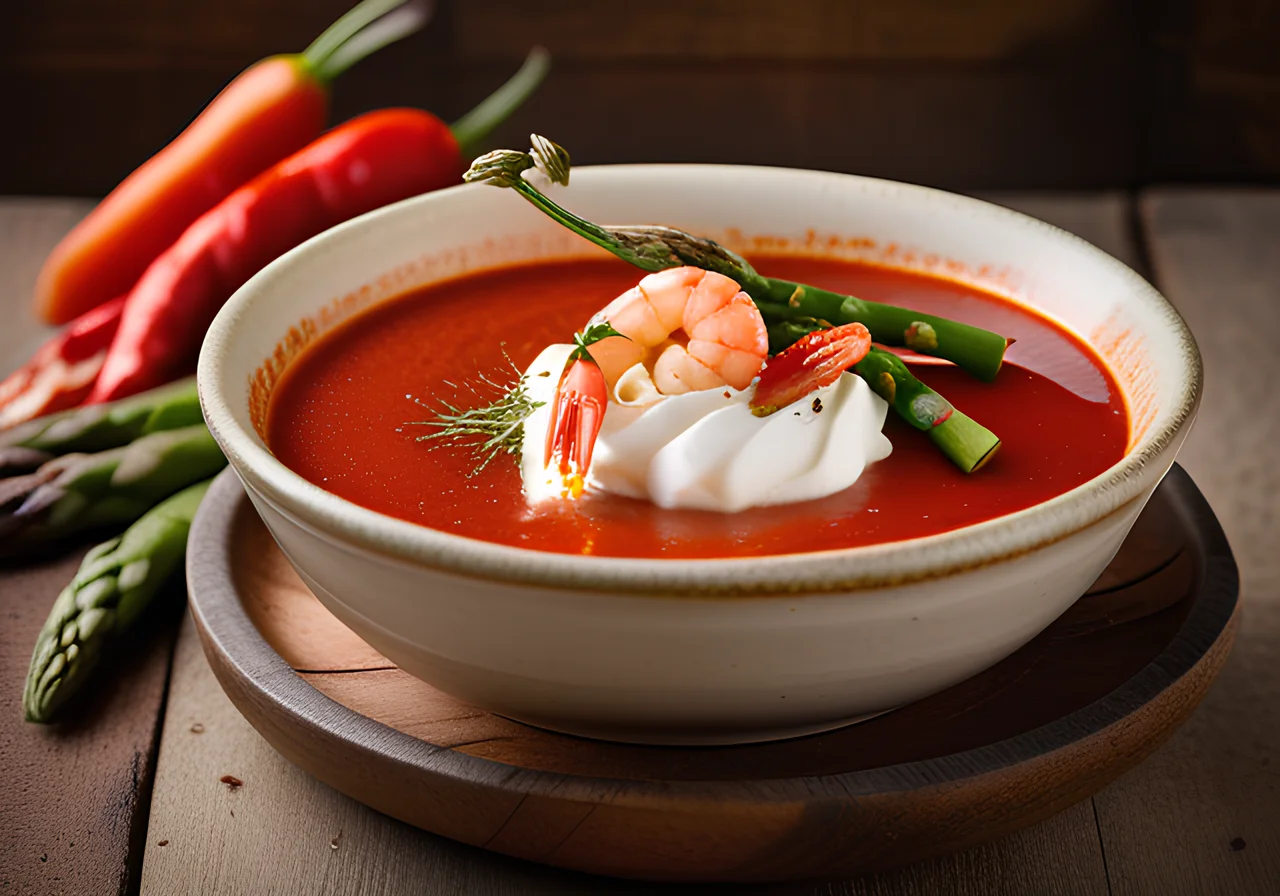 Spicy Tomato Soup with Shrimp Tails