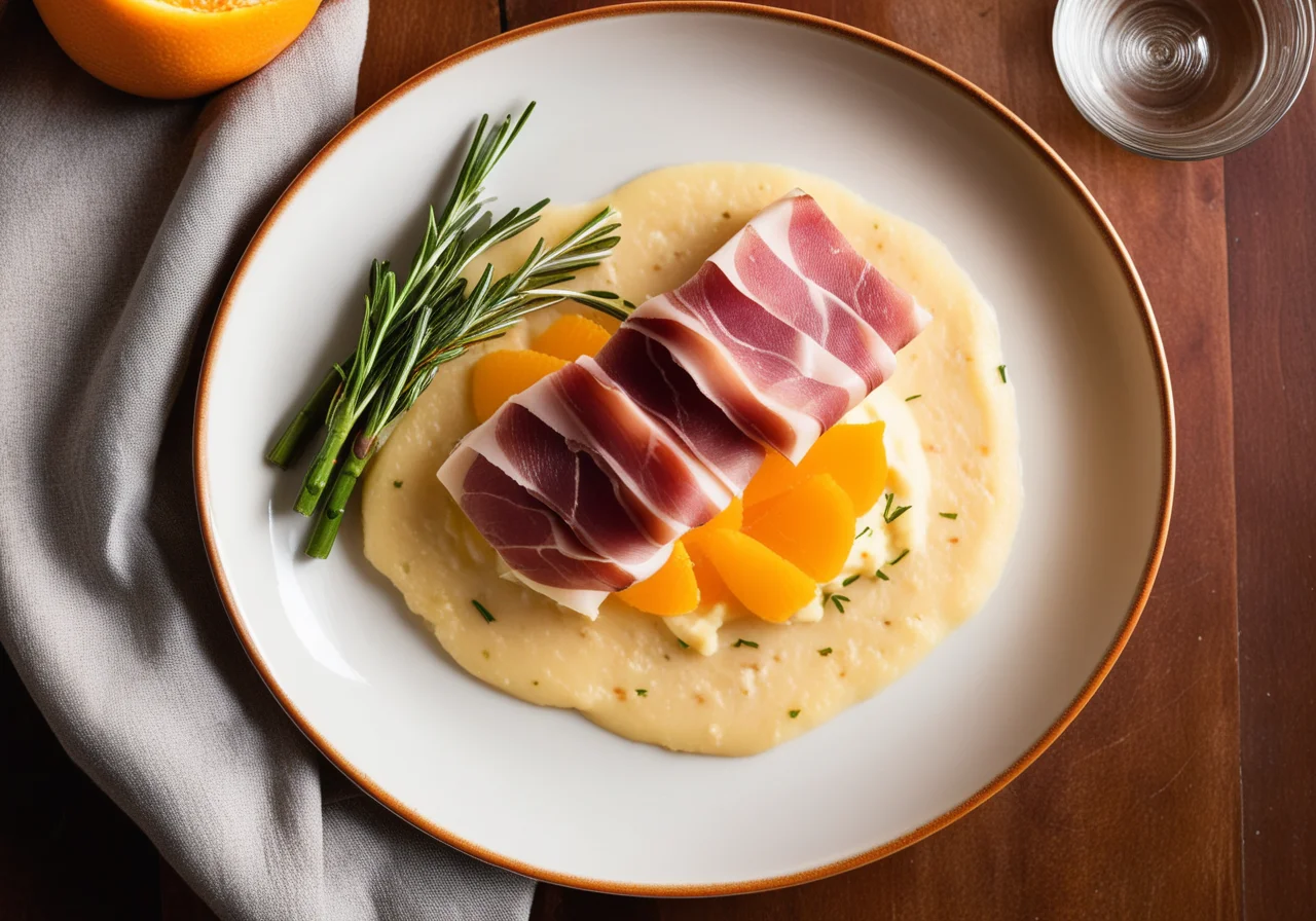 Cod Fillet Wrapped in Prosciutto with Orange Mashed Potatoes