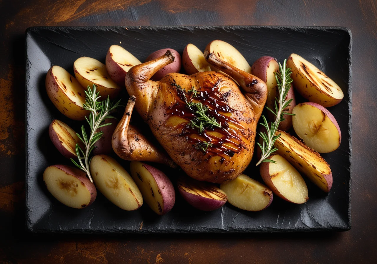 Roasted Perlhuhn with Potato Straws