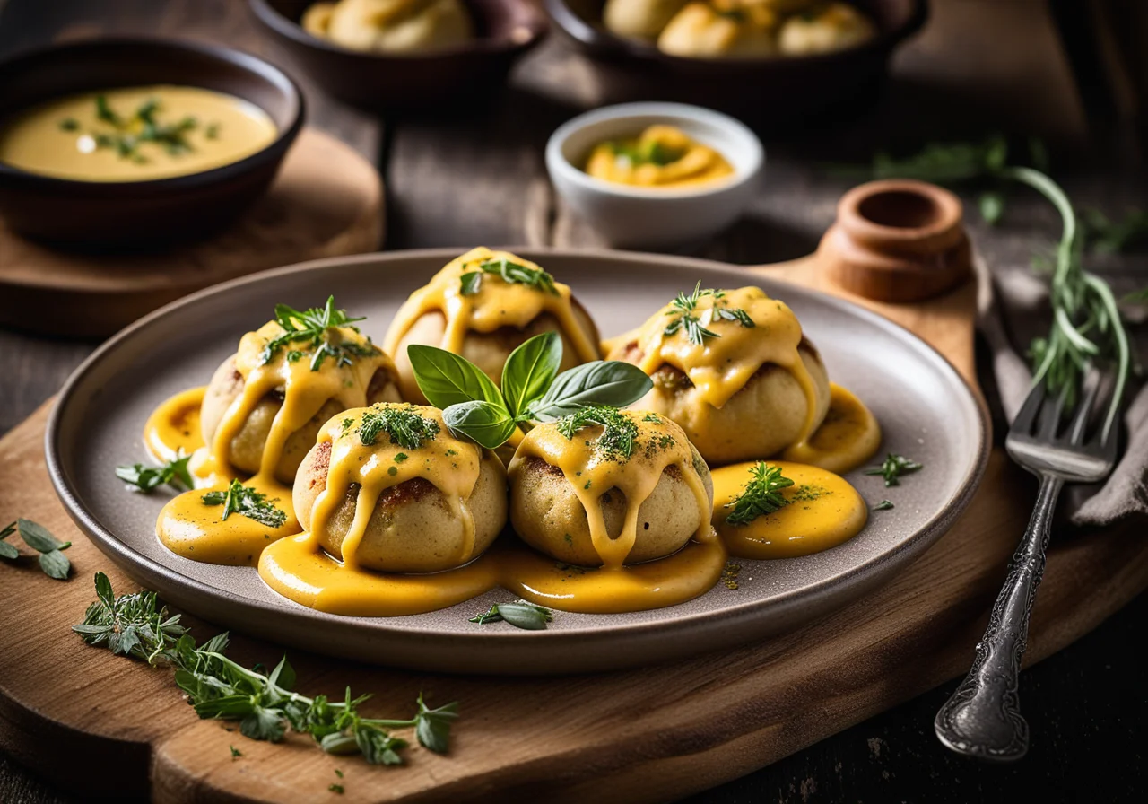Baked Ricotta Dumplings with Eggplant Puree