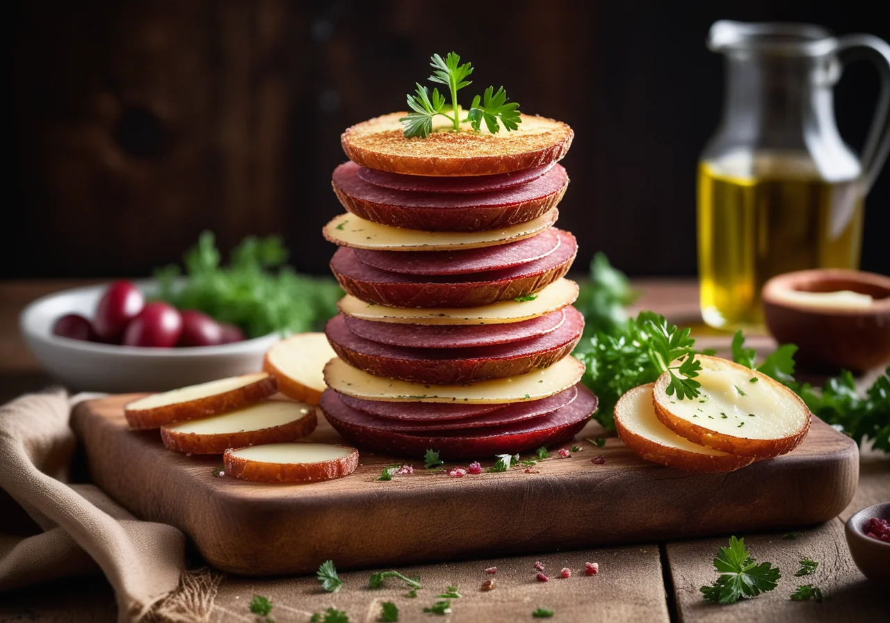 Hearty Potato-Salami Tower