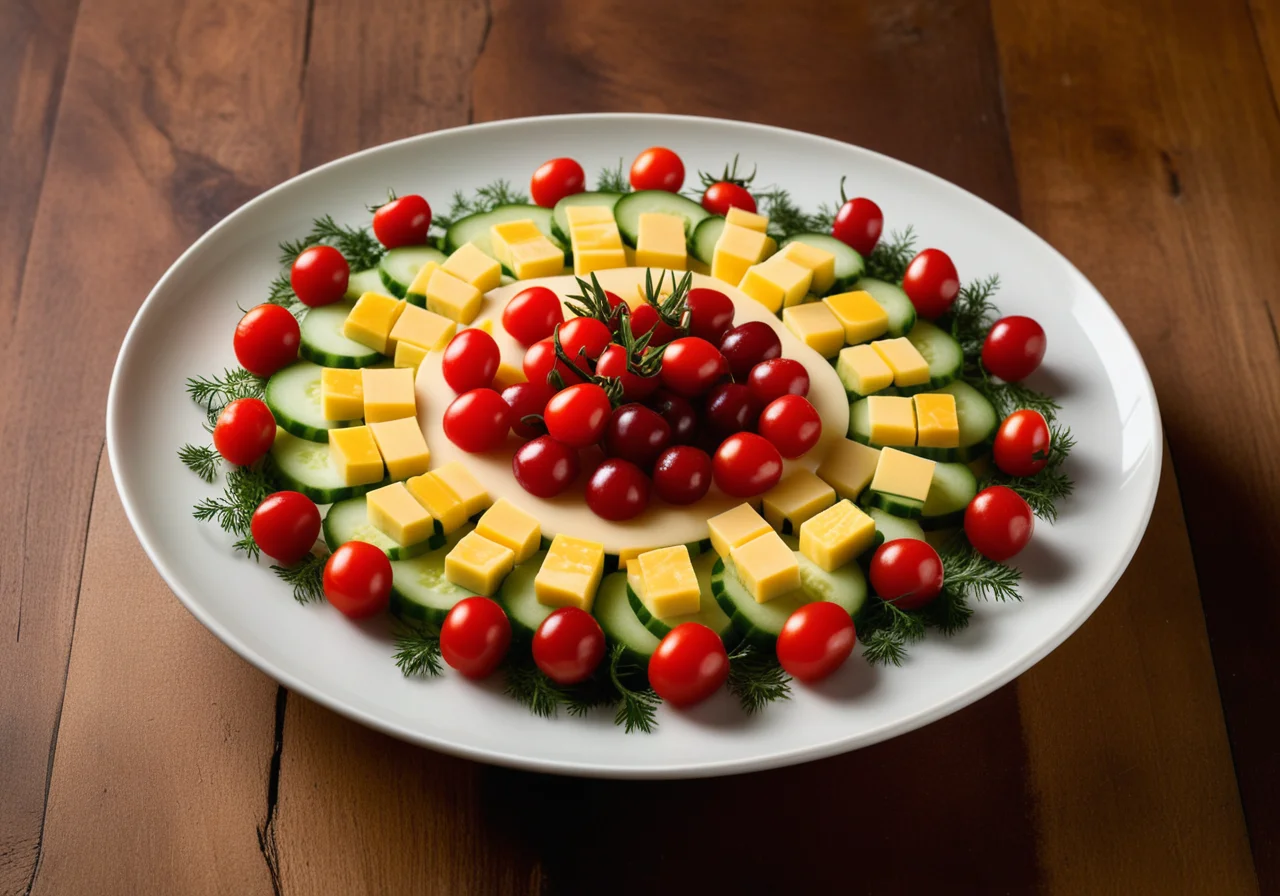 Salad cucumber with pineapple and cheese cubes