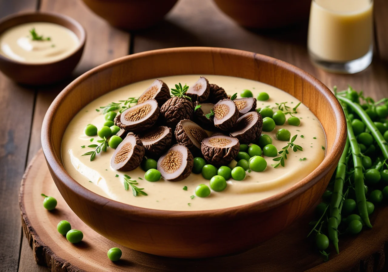 Poularde Fricassée with Peas and Morels