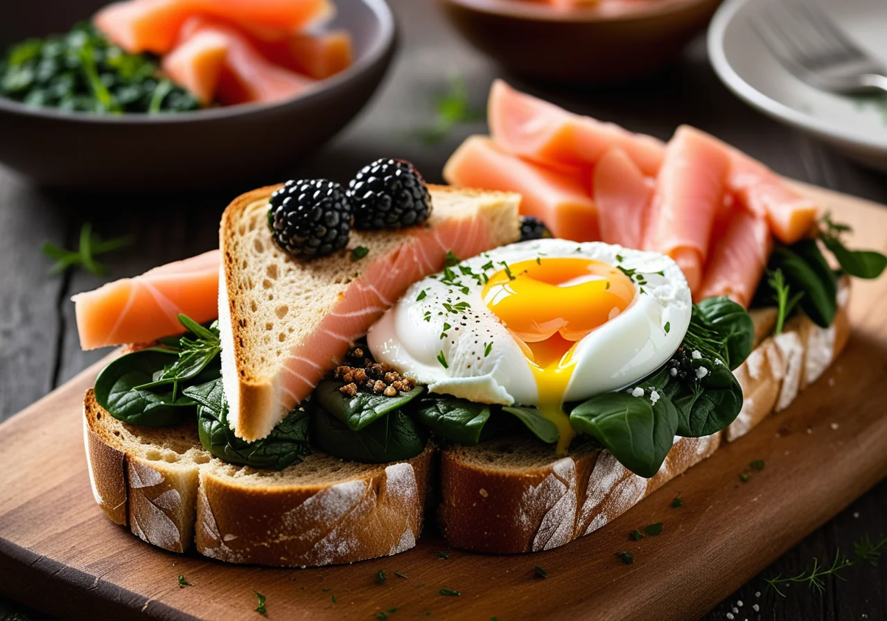 Salmon Toast with Poached Egg and Spinach