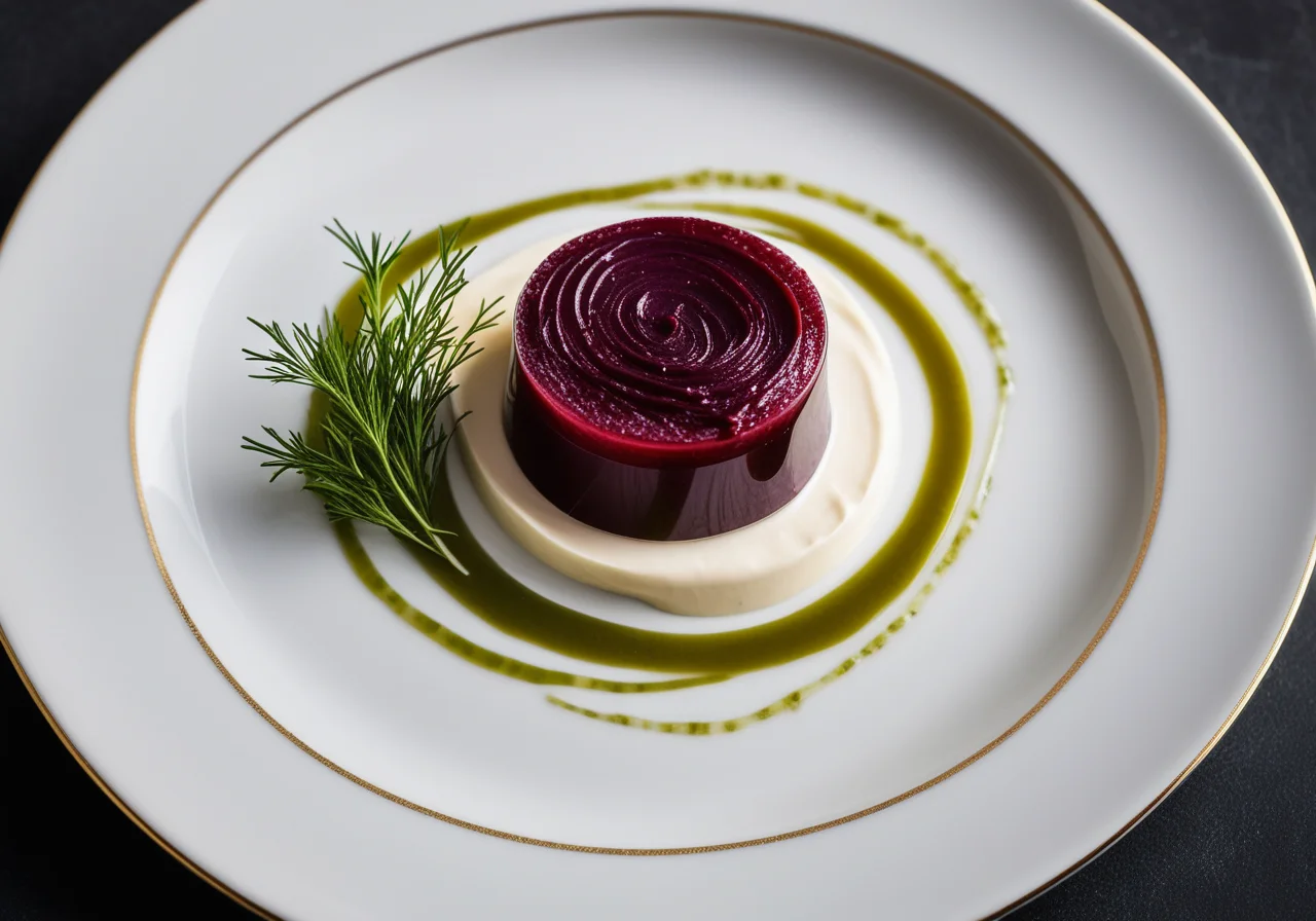 Red Beet Aspic with Carp and Horseradish Cream