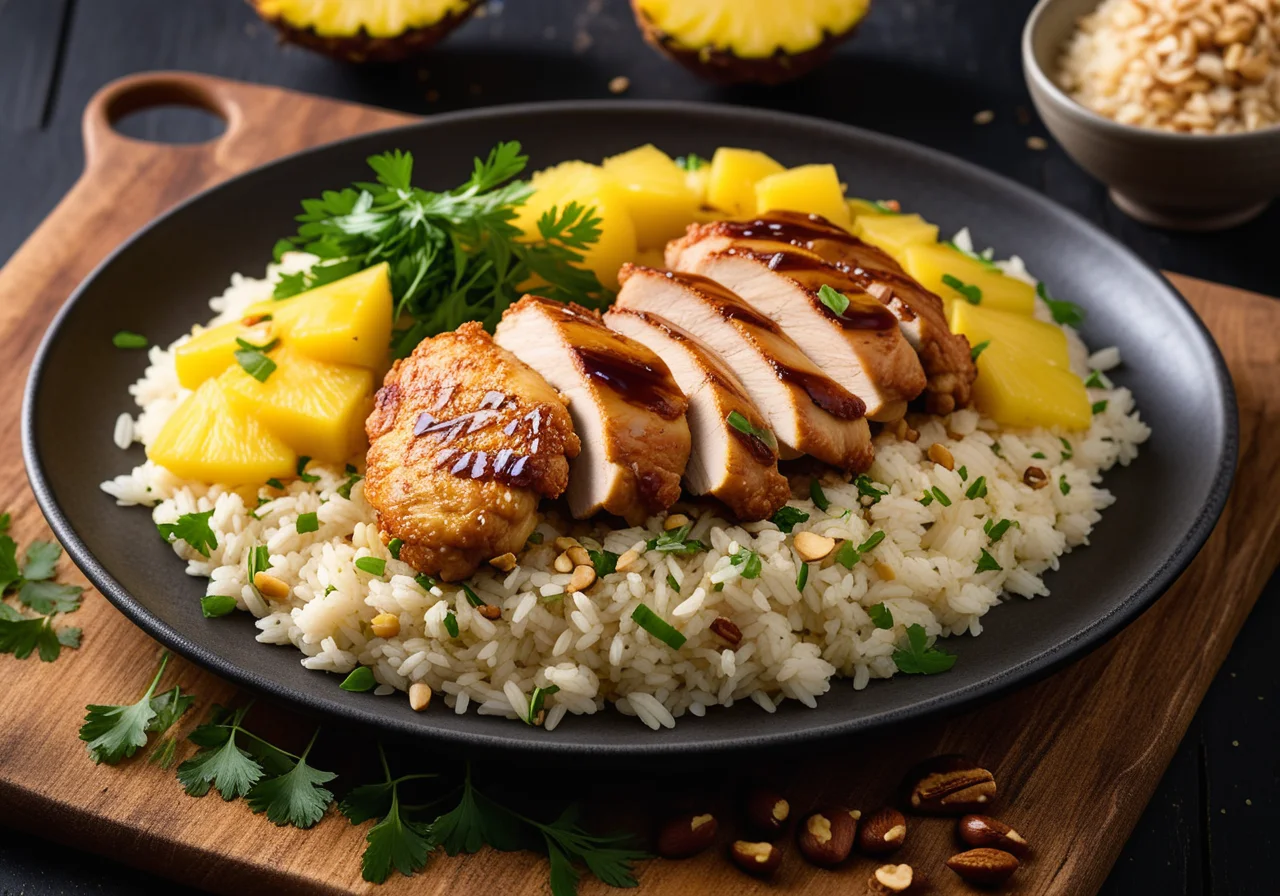 Crispy Chicken Breast with Pineapple Rice
