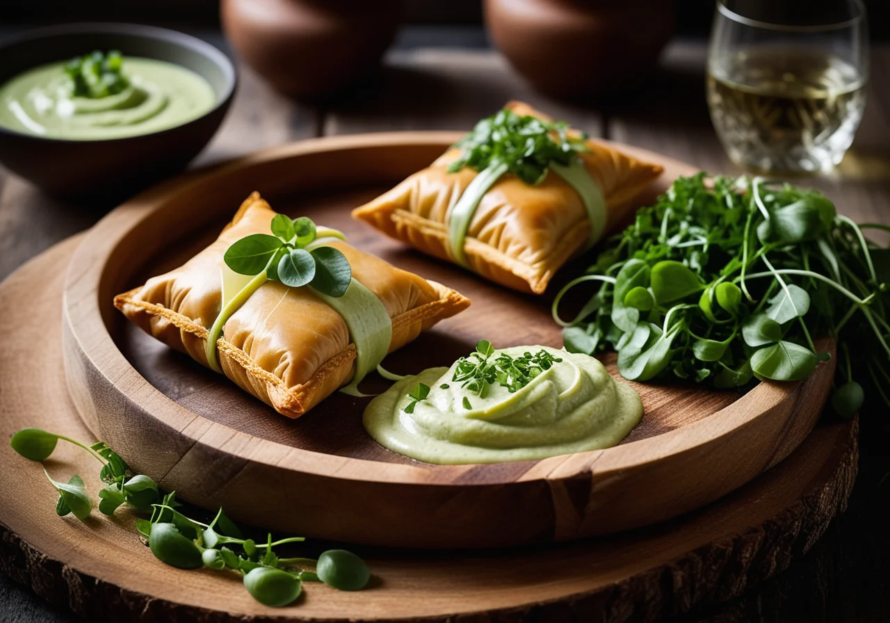 Salmon Wrapped in Filo Dough with Watercress Pea Puree