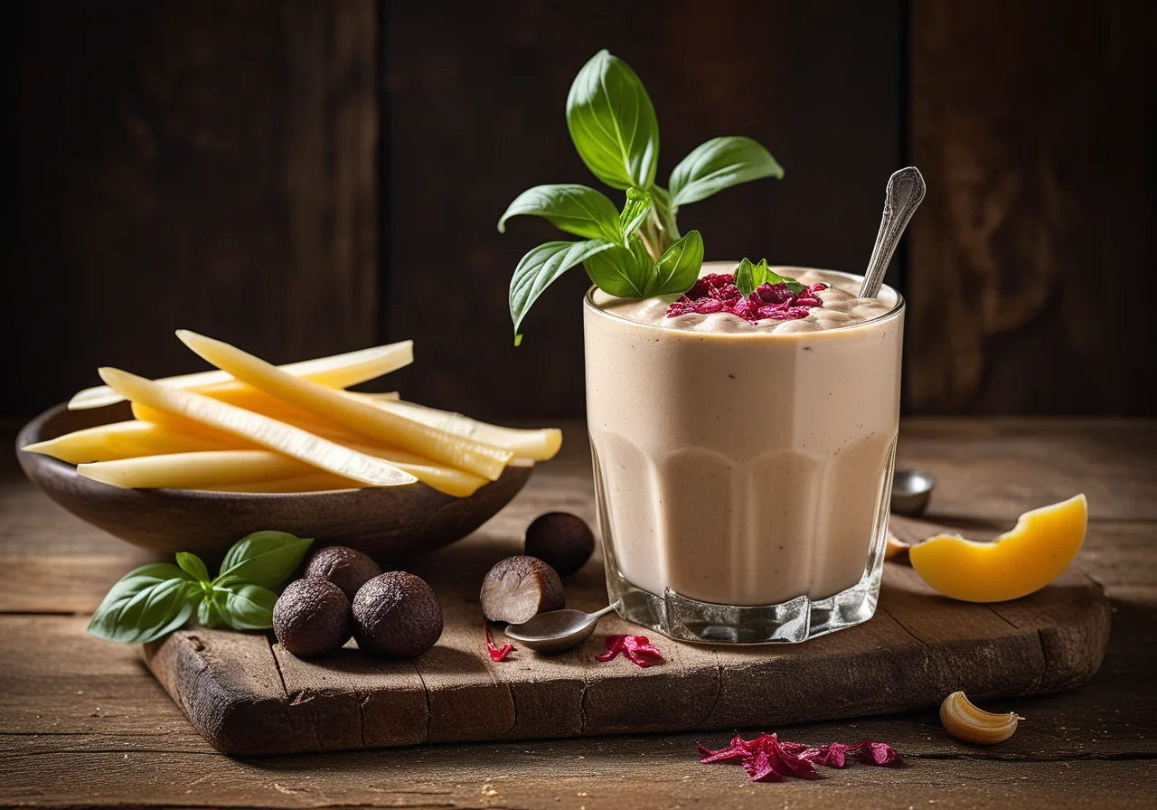 Truffle Mushroom Shake with Parsnip Sticks